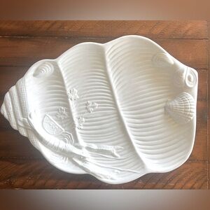 Vintage White Ceramic Conch Shell Seafood 18” x 13” Large Serving Platter